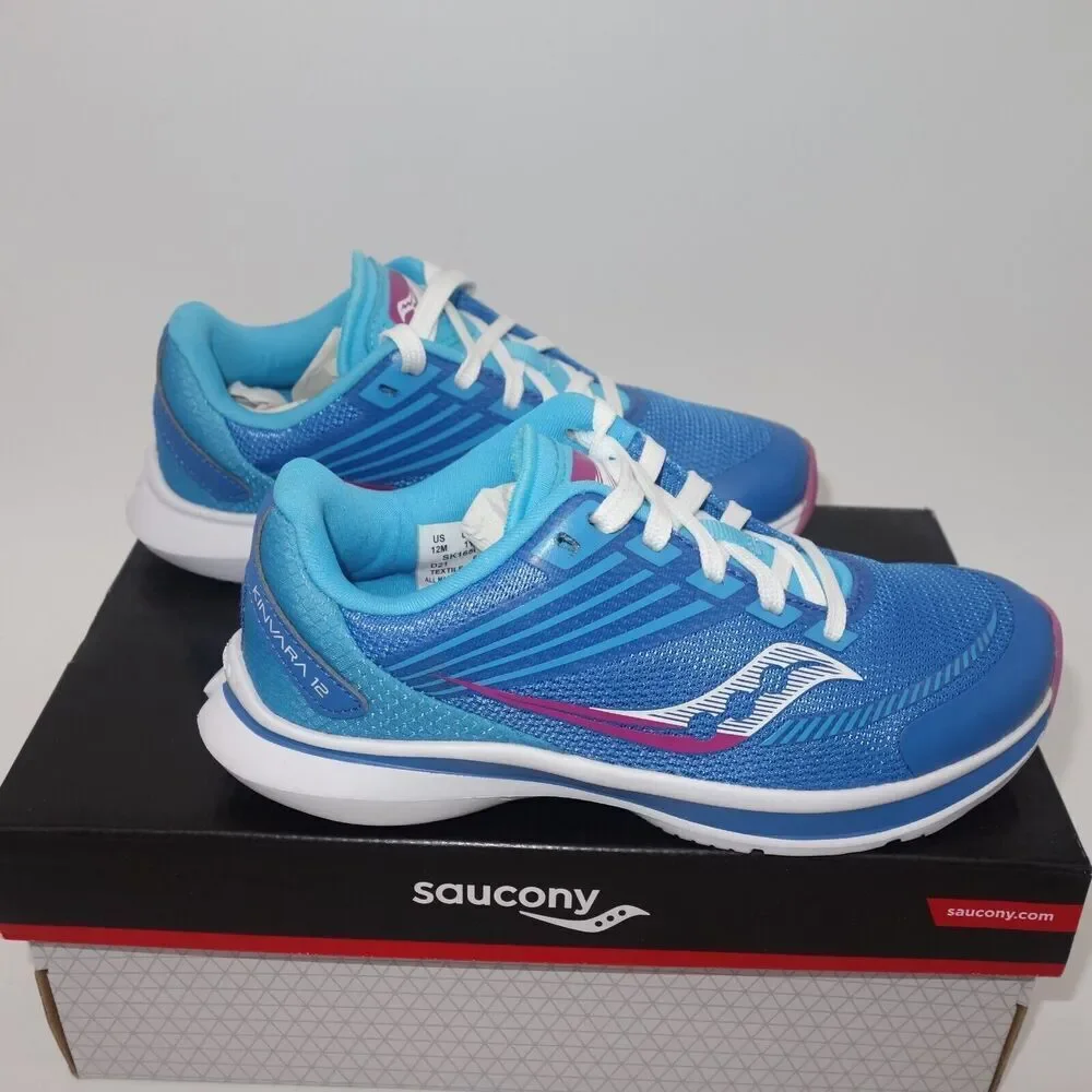 NEW Saucony Kinvara 12 Sneakers Lace Up Running Shoes Blue Pink Big Girl's 7